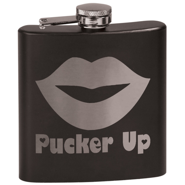 Custom Lips (Pucker Up) Black Flask Set