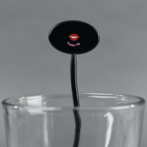 Lips (Pucker Up) Black Plastic 7" Stir Stick - Oval - Main