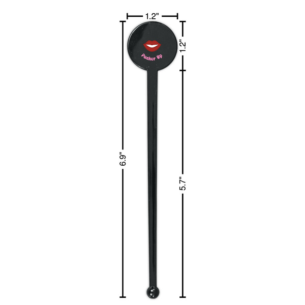 Lips (Pucker Up) Black Plastic 7" Stir Stick - Round - Dimensions