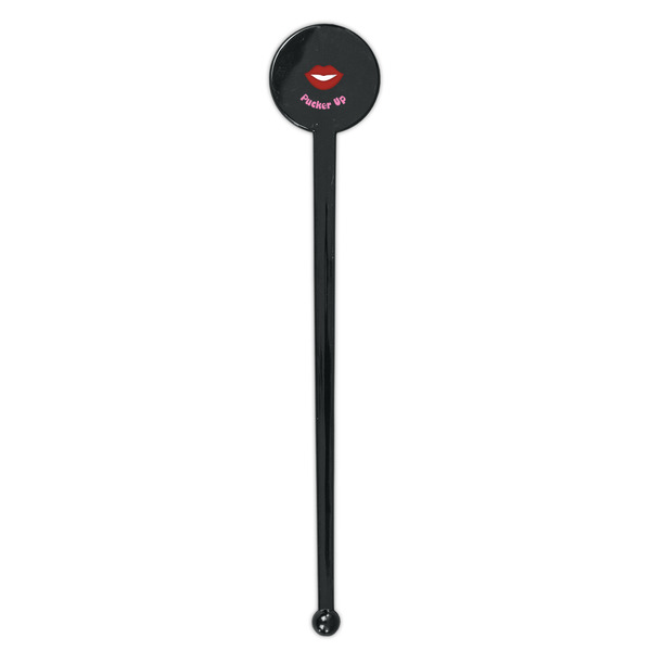 Lips (Pucker Up) Black Plastic 7" Stir Stick - Round - Single Stick