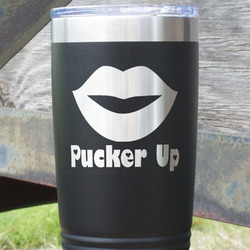 Lips (Pucker Up) 20 oz Stainless Steel Tumbler - Black - Single Sided