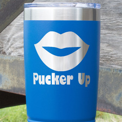Lips (Pucker Up) 20 oz Stainless Steel Tumbler - Royal Blue - Single Sided