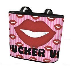 Lips (Pucker Up) Bucket Tote w/ Genuine Leather Trim