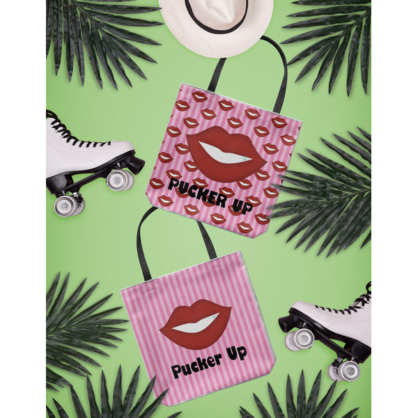 Lips (Pucker Up) Canvas Tote Lifestyle Front and Back- 13x13
