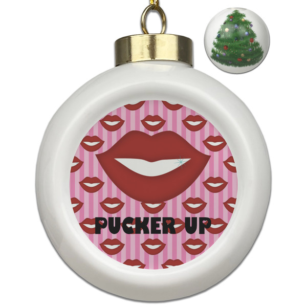 Custom Lips (Pucker Up) Ceramic Ball Ornament - Christmas Tree