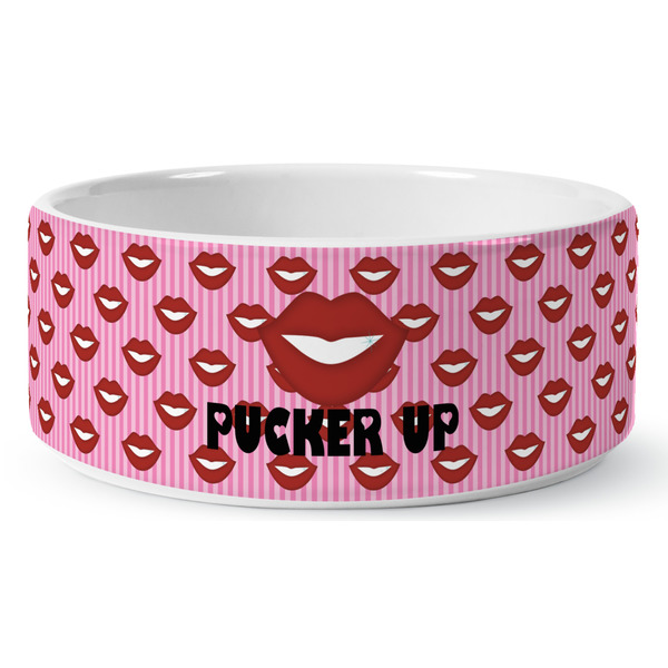 Lips (Pucker Up) Ceramic Dog Bowl - Medium - Front