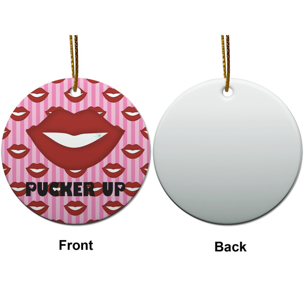 Lips (Pucker Up) Ceramic Flat Ornament - Circle Front & Back (APPROVAL)