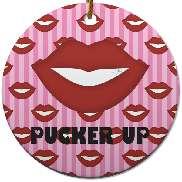 Custom Lips (Pucker Up) Round Ceramic Ornament