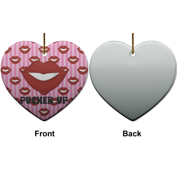 Lips (Pucker Up) Ceramic Flat Ornament - Heart Front & Back (APPROVAL)