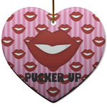 Lips (Pucker Up) Heart Ceramic Ornament