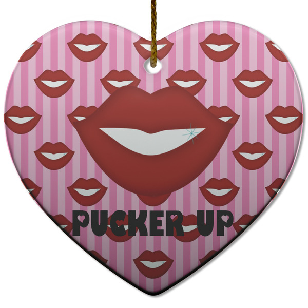 Custom Lips (Pucker Up) Heart Ceramic Ornament