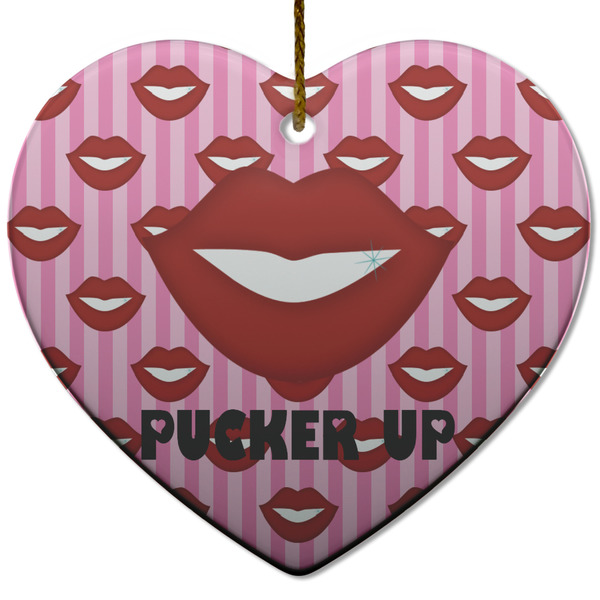 Lips (Pucker Up) Ceramic Flat Ornament - Heart (Front)