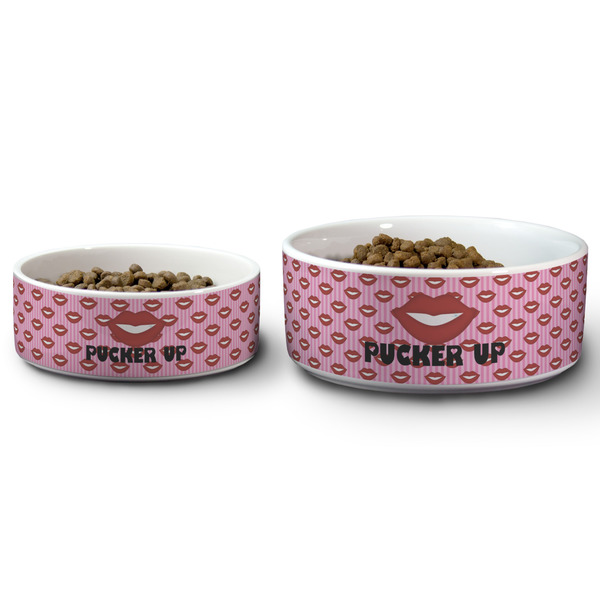 Lips (Pucker Up) Ceramic Dog Bowls - Size Comparison