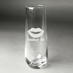 Lips (Pucker Up) Champagne Flute - Stemless Engraved - Single