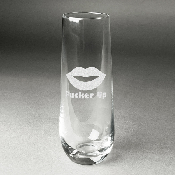 Custom Lips (Pucker Up) Champagne Flute - Stemless Engraved - Single