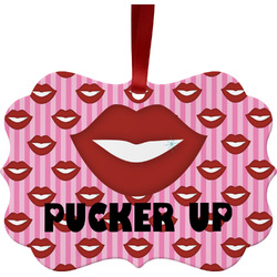 Lips (Pucker Up) Metal Frame Ornament - Double Sided