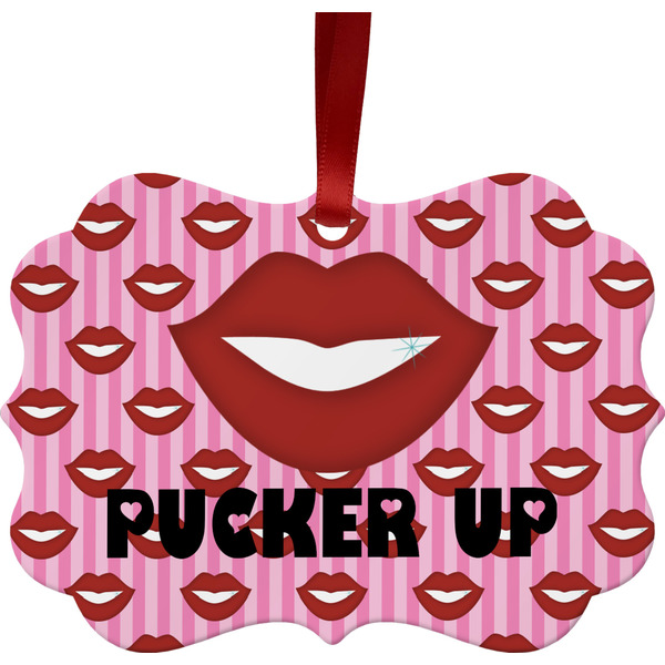 Custom Lips (Pucker Up) Metal Frame Ornament - Double Sided