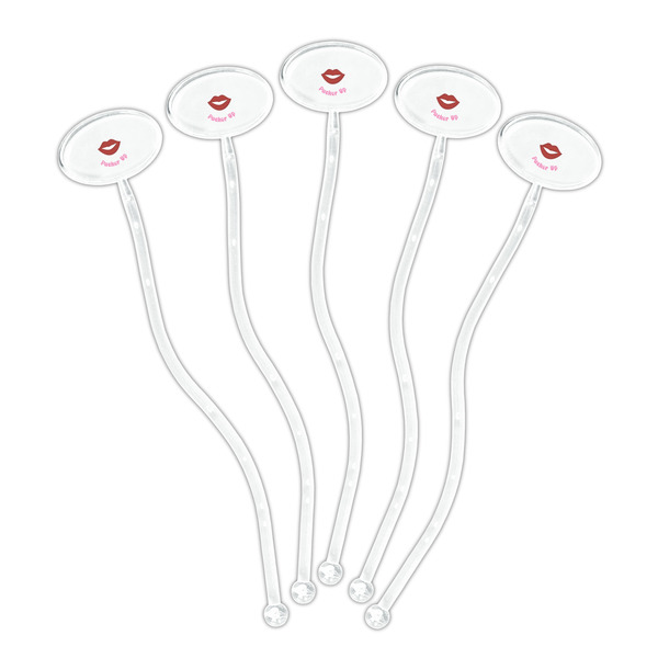 Lips (Pucker Up) Clear Plastic 7" Stir Stick - Oval - Fan