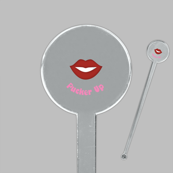 Lips (Pucker Up) Clear Plastic 7" Stir Stick - Round - Closeup