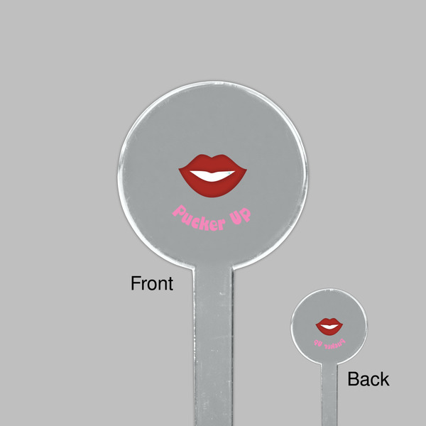 Lips (Pucker Up) Clear Plastic 7" Stir Stick - Round - Front & Back