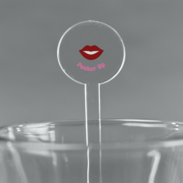 Custom Lips (Pucker Up) 7" Round Plastic Stir Sticks - Clear