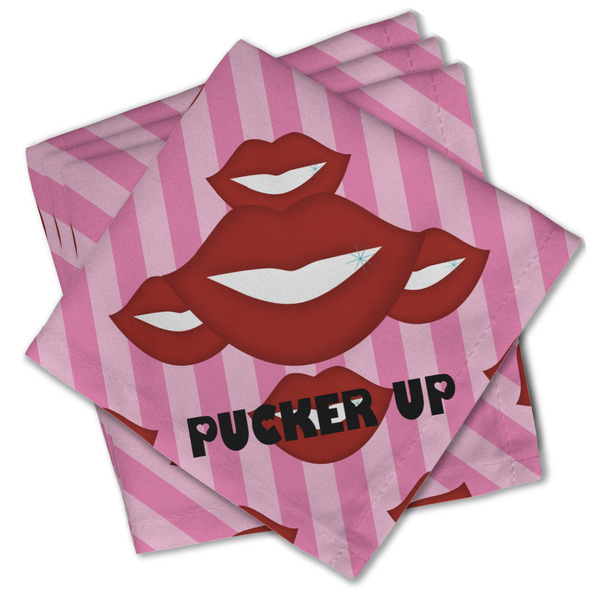 Custom Lips (Pucker Up) Cloth Cocktail Napkins - Set of 4