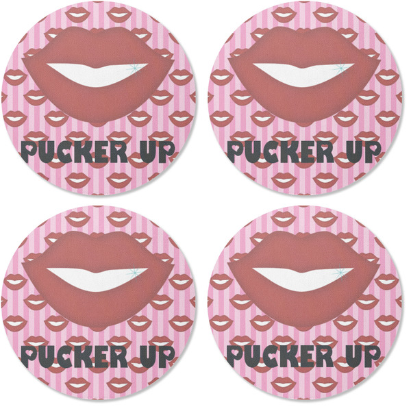 Lips (Pucker Up) Coaster Round Rubber Back - Apvl