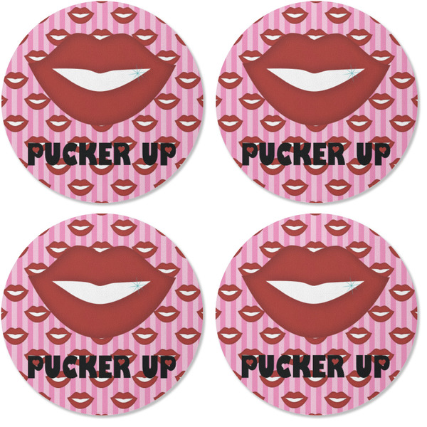 Lips (Pucker Up) Coaster Round Rubber Back - Apvl