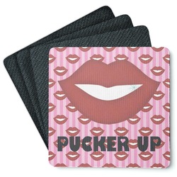 Lips (Pucker Up) Square Rubber Backed Coasters - Set of 4
