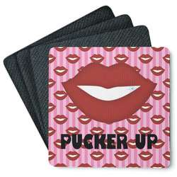 Lips (Pucker Up) Square Rubber Backed Coasters - Set of 4