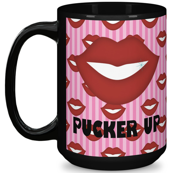 Custom Lips (Pucker Up) 15 Oz Coffee Mug - Black