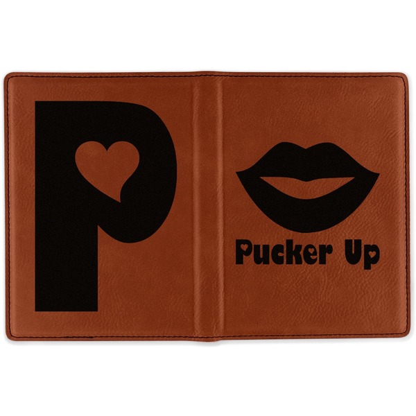Lips (Pucker Up) Cognac Leather Passport Holder Outside Double Sided - Apvl
