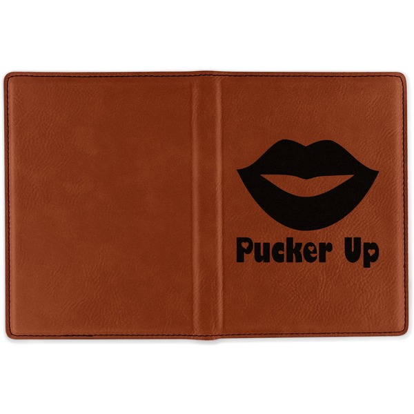 Lips (Pucker Up) Cognac Leather Passport Holder Outside Single Sided - Apvl