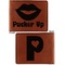 Lips (Pucker Up) Cognac Leatherette Bifold Wallets - Front and Back