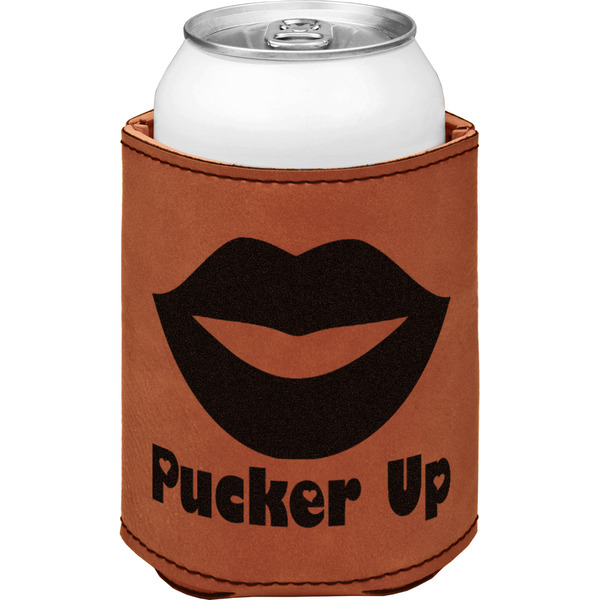 Custom Lips (Pucker Up) Leatherette Can Sleeve - Double Sided