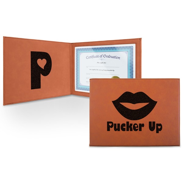 Custom Lips (Pucker Up) Leatherette Certificate Holder - Front and Inside