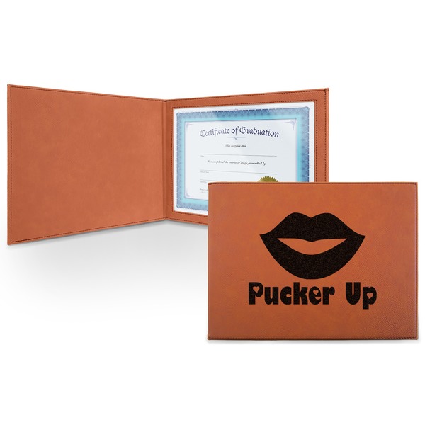 Custom Lips (Pucker Up) Leatherette Certificate Holder - Front