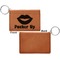 Lips (Pucker Up) Cognac Leatherette Keychain ID Holders - Front Apvl