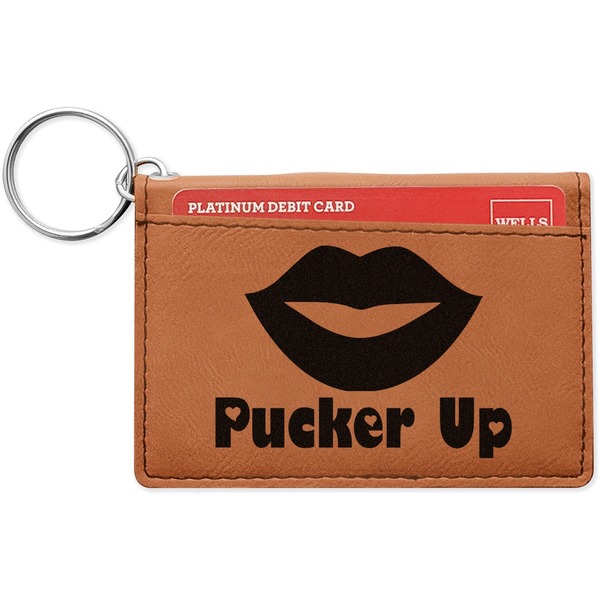 Custom Lips (Pucker Up) Leatherette Keychain ID Holder - Single Sided