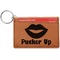 Lips (Pucker Up) Cognac Leatherette Keychain ID Holders - Front Credit Card