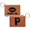 Lips (Pucker Up) Cognac Leatherette Keychain ID Holders - Front and Back Apvl