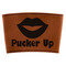 Lips (Pucker Up) Cognac Leatherette Mug Sleeve - Flat