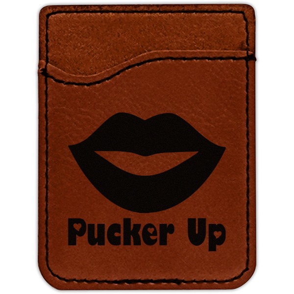 Lips (Pucker Up) Cognac Leatherette Phone Wallet close up