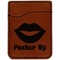 Lips (Pucker Up) Cognac Leatherette Phone Wallet close up