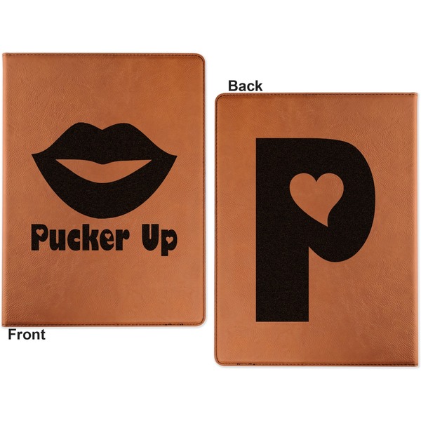 Lips (Pucker Up) Cognac Leatherette Portfolios with Notepad - Small - Double Sided- Apvl
