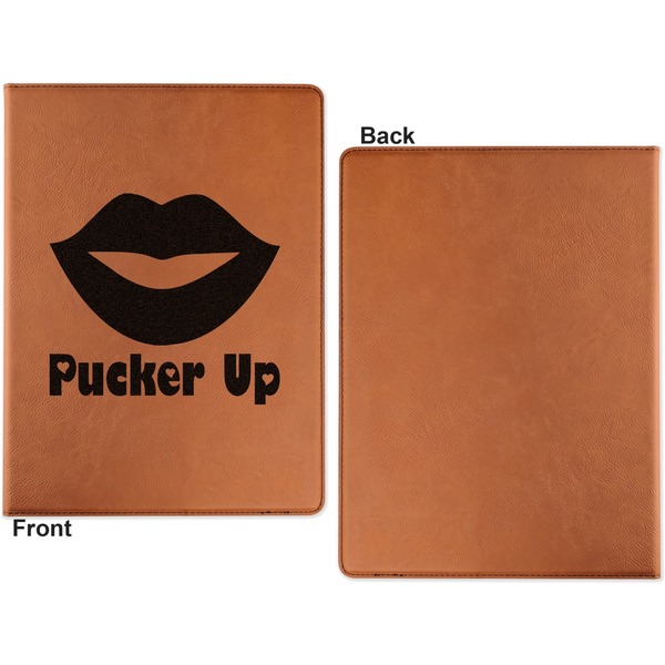 Lips (Pucker Up) Cognac Leatherette Portfolios with Notepad - Small - Single Sided- Apvl