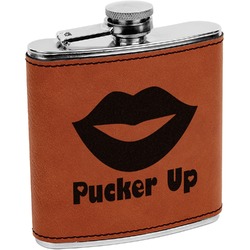 Lips (Pucker Up) Leatherette Wrapped Stainless Steel Flask