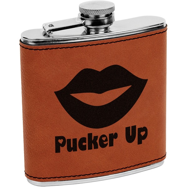 Custom Lips (Pucker Up) Leatherette Wrapped Stainless Steel Flask