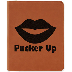 Lips (Pucker Up) Leatherette Zipper Portfolio with Notepad - Single Sided