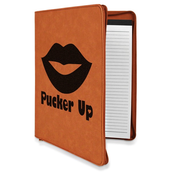 Custom Lips (Pucker Up) Leatherette Zipper Portfolio with Notepad - Double Sided
